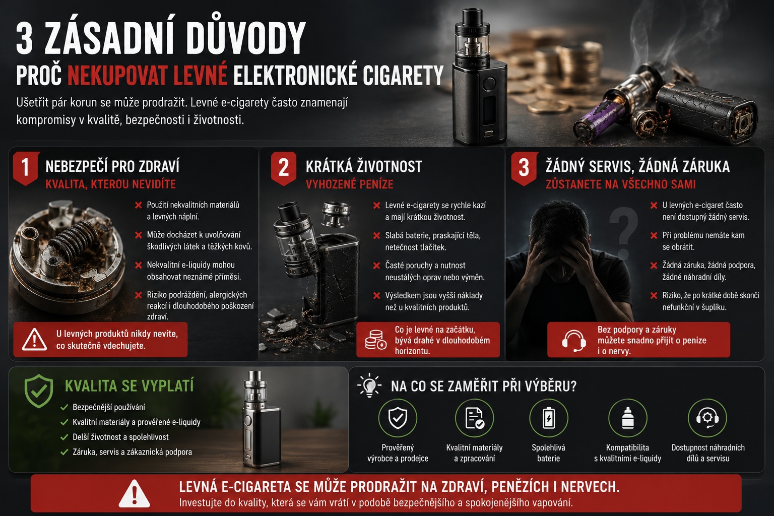 Tři zásadní důvody, proč nekupovat levné elektronické cigarety